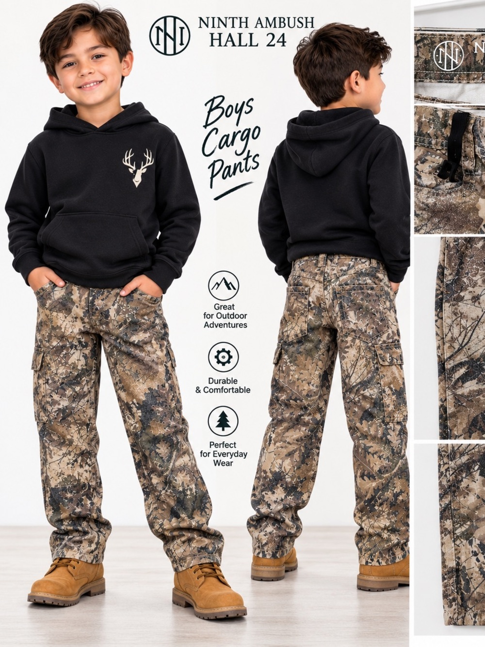 Boys Camo Cargo Pants - Brown Camo